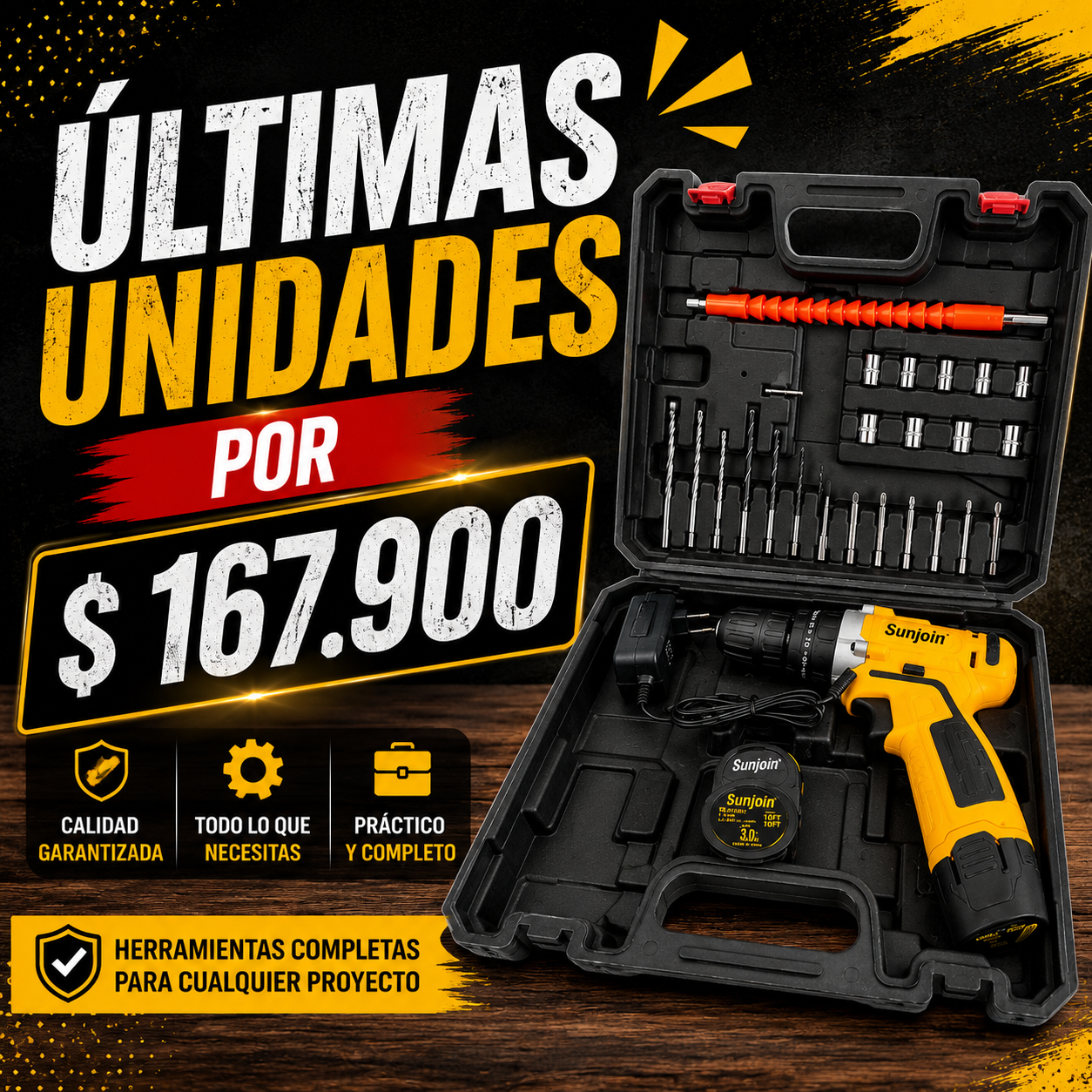 🔥 PROMO - Taladro inalámbrico con kit completo + 1 batería gratis.