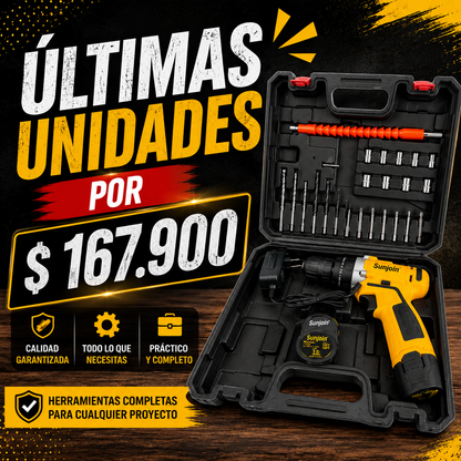 🔥 PROMO - Taladro inalámbrico con kit completo + 1 batería gratis.